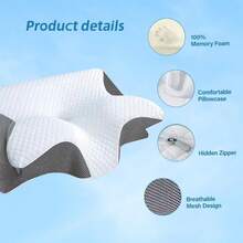 记忆海绵枕头，颈部支撑冷却枕头，可调节颈椎枕头，舒适睡眠，无味人体工学轮廓记忆海绵枕头，侧卧俯卧睡眠者专用床枕