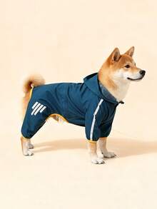 1pc Dog Waterproof Jacket Raincoat, Reflective Hooded Rain Jacket For Small Dogs Cats, Lightweight Dog Clothes With Leash Hole, Windproof Snowproof - Blue - View 21