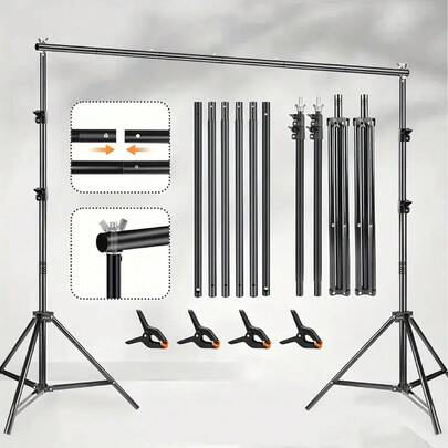 Adjustable Metal Backdrop Stand 10x7ft, , Photo Studio Adjustable Metal Backdrop Stand, Balloon Arch Support Kit, No Backdrop Cloth, Party Decoration Essential, Suitable For Group Photoshoot, Wedding, Birthday, Anniversary, Holiday, Graduation, Halloween Decoration