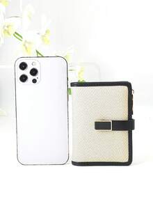 Women's Short Wallet, PU Woven Fabric Patchwork Contrast Color, Fashionable Snap Closure, Large Capacity, Multi-Card Slots, Multi-Function Card Holder, Zipper Coin Purse, Compact & Lightweight, Suitable For Holiday Gifts - Beige - View 4
