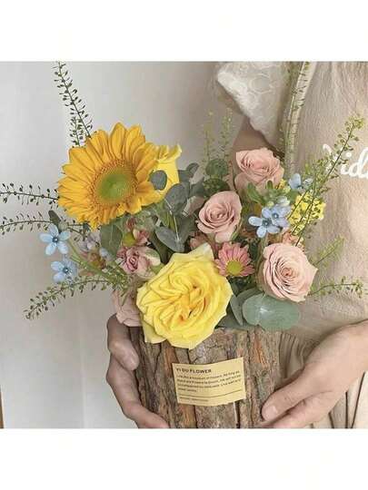 Maceta de registro de madera rústica natural de Navidad - Macetero de madera con corteza natural para suculentas y plantas pequeñas de interior | Jarrón de madera estilo granja, macetero de registro para decoración del hogar, sala de estar y exhibición de arte de oficina