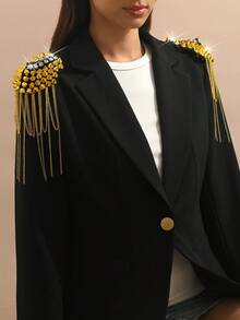 Fashionable Retro Gold Tassel Epaulet, Rhinestone Metal Rivet, Hip Hop Rock Bar Nightclub Singer Shoulder Strap, Unisex Suit Performance Accessory