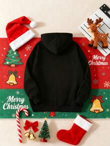 Christmas Santa Claus Gesture Print Casual Versatile Sweatshirt For Teen Boys, Suitable For Street, Outdoor, Holiday, Daily Wear - Black - View 5