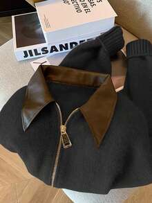 Vera Lane 女士复古 PU 领街头波西米亚朋克风双面拉链羊毛夹克，适合复活节音乐节 - 黑色 - 查看 8