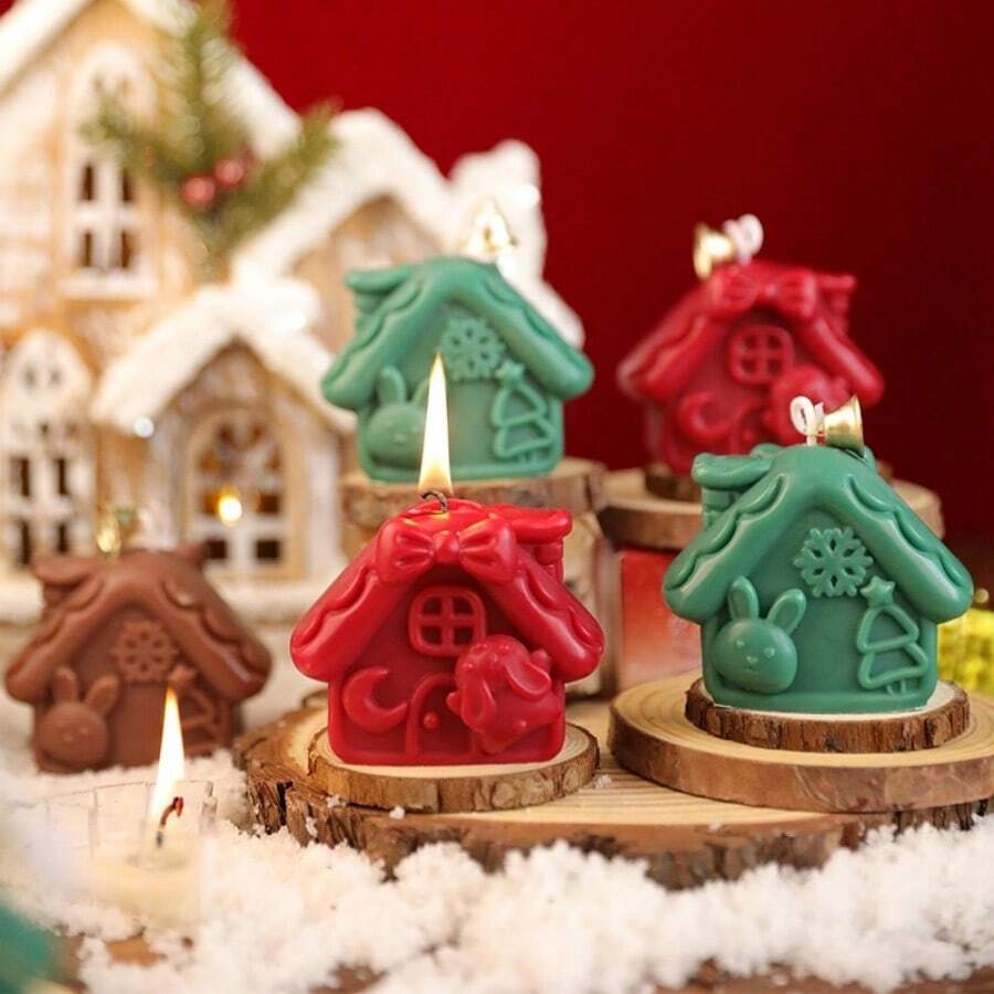 1 Pc House Shaped Scented Candle, House Decorative Soy Candle For Creating Atmosphere, Room Decoration, Girlfriend Gift, Graduation Gift, Birthday Gift, Wedding Gift, Mother's Day Gift, Valentine's Day Gift, Women's Gift, Girl's Gift, Wedding Gift, Wedding Souvenir, Home Decoration, Birthday Decoration, New Year Gift, Christmas Decorations, Christmas Gifts - Multicolor - View 1