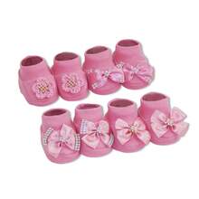 4 Piece Set Long Sleeve Bodysuit With Booties, Hairband And Ribbed Knit Pants / Baby Girl Set With Booties And Hair Bow In Bubblegum Pink - Pink - View 7
