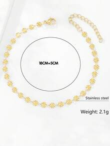 1pc Gold-Plated Stainless Steel Snowflake Chain Bracelet, Simple Fashion Street Jewelry For Children, Suitable For Daily Wear - Yellow Gold - View 4