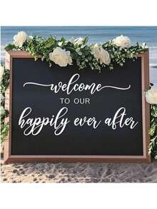 Wedding Season Bride White Sticker Decal Wall Sticker Glass Decor Sticker Removable PVC Wedding Decor Sticker "Welcome To Our Happily Ever After" Decal Sticker - White - View 2