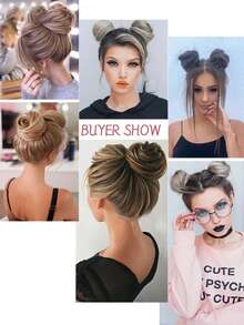 合成发髻，配有弹性发圈，可夹式接发马尾辫，女士适用