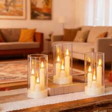 AMILL 3/6/9pcs LED Cylindrical Flameless Candle Lights, Battery-Powered Imitation Crystal Rose Shadow Night Lights, Suitable For Valentine's Day, Weddings, Banquets, Parties, Holloween Christmas And Holiday Decorations. - ánh sáng trắng ấm áp - Xem 15