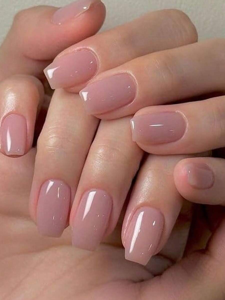 24pcs Nude Pink Press-On Manicure Nail Stickers, Short Square Handmade False Nails, Spring/Summer Dry Rose Acrylic Fake Nails - 24pcs Soft Rubber Nail Kit, Valentine's Day Gift