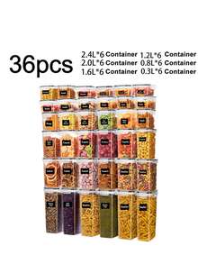 36pcs Pantry Storage Containers,Food Canister For Dry Food, Cereals, Airtight Food Storage Containers With Lids,Flour, Sugar, Ideal For Storage & Dishwasher - 黑與白 - 查看 11