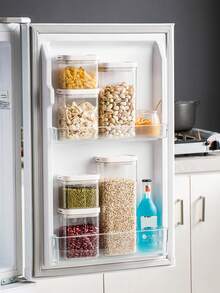 1pc/2pcs Food Storage Canister, Kitchen Grain Storage Jar, Refrigerator Fresh-Keeping Box, Kitchen Food Storage Container, Suitable For Storing Spices, Sugar, Coffee Beans, Nuts, Snacks, Pasta And Other Foods, Home Decor Storage, Suitable For Christmas, Halloween, Thanksgiving And Other Occasions. - White - View 7