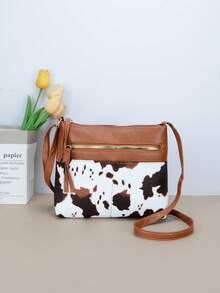 حقيبة كتف نسائية ذات طبعة حيوانية عتيقة للهدايا، حقيبة كاجوال بنمط بقري للاستخدام اليومي، حقائب يد نسائية مع معصم