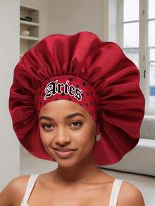 1 /2PCS Hair Basic Satin Bonnet 12 Constellations Personalization Printed Satin Wide-Brimmed Elastic Sleep Cap Hat Satin Hair Cap(Random Printing Pattern) - Green Sm12 - View 14