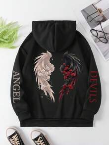 大码女式玫瑰装饰翅膀图案卫衣，时尚百搭，适合秋季、圣诞派对、女士冬季穿着、情人节、冬季、夏季，长袖上衣，曲线休闲黑色春季款 - 黑色 - 查看 6