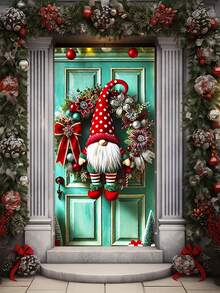 1 Stück roter Punkte-Hut Gnom Weihnachts-Türkranz, festlicher Polyester-Kreis-Türdekoration mit Blumen- und Schleifen-Details, wiederverwendbare Feiertags-Wandbehang & Outdoor-Garten-Flagge Dekoration, Mehrzweck-Dekorative Türschilder für Weihnachtsfeiern, Winterversammlungen & saisonale Festliche Displays (90x180cm)