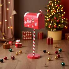 1 Vintage Wrought Iron Christmas Mailbox - Country Cotton-Style Red And White Mailbox With Golden Hinges, 3D Snowflake And Candy Bar Decoration, Indoor/Outdoor Holiday Decoration, Durable Metal Mailbox, Suitable For Porch Or Mantelpiece (Easy To Install)