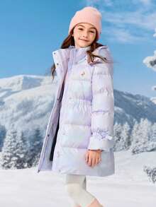 Balabala Tween Girls Gradient Down Jacket, 2025 Winter, Warm Hooded Coat - Purple - View 2