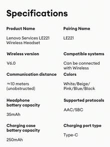 Lenovo 联想 LE221 极简无线耳机，被动降噪，HIFI 音质，高清通话，带麦克风降噪，低延迟，长续航，适合游戏、音乐、运动，兼容智能手机和电脑 - 黑色 - 查看 11
