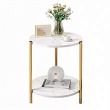LOVEWE Double-Tier Round Side Table, Minimalist Sofa Table & Coffee Table, Dual-Purpose Indoor/Outdoor Decorative Table Double-Layer Metal Reinforcement, Easy Assembly Suitable For Indoor/Outdoor Decor, Daily Use In Bedrooms And Living Rooms, Bedroom Furniture, Indoor Outdoor Table, Sleek Furniture, Modern Decor, Sturdy Table, Multipurpose Table, Accent Table, Small Space Solutions - 白色 - 查看 8