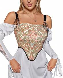 Womens Vintage 1920s Renaissance Lace Trim Corset Bustier, Retro Fashion - Red Vintage - View 7