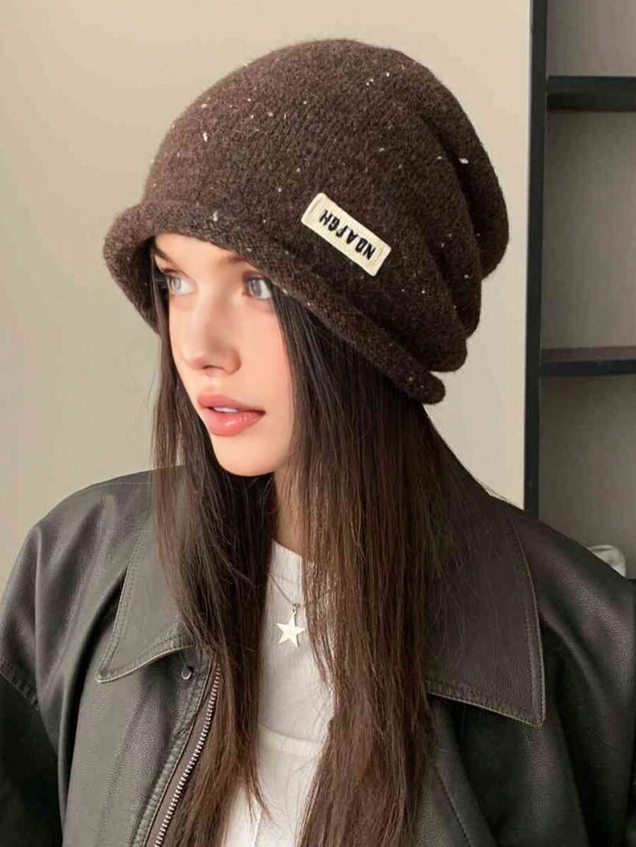 1 pezzo Berretto a cuffia lavorato a maglia di colore unito da donna, casual e alla moda, leggero e confortevole, adatto per grandi circonferenze della testa, ideale per l'autunno, per l'uso quotidiano e per attività all'aperto - Multicolore - Visualizzare 1