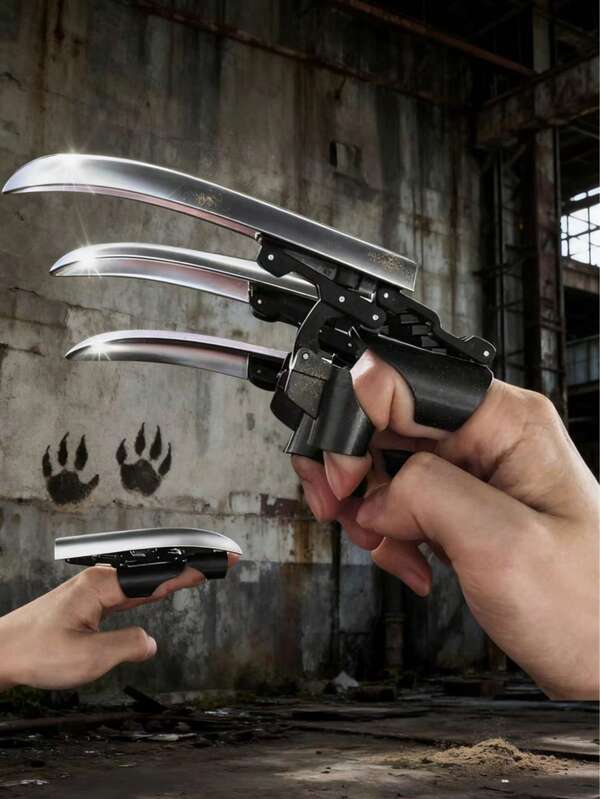 مخلب فضي بلاستيكي قابل للتمديد، إكسسوار زي ميكانيكي للبالغين والأطفال، دور لعب الذئب في عيد الهالوين كسلاح للأصابع