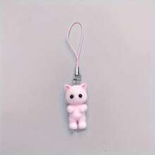 Resin Flocking 3D Cat Pendant Mobile Phone Lanyard Cute Animal Mobile Phone Chain Key Ring Pendant Couple Decorative Gift - Pink - View 2