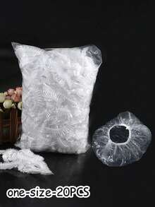 [34CM/13.3英寸]20/50个/套超大一次性透明塑料发油帽透明塑料护发套 | 防水可重复使用沙龙级浴帽，适用于水疗、旅行、染色和烹饪 - 白色 - 查看 4