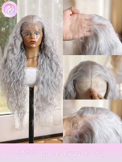 Perruque frontale en dentelle de 30 pouces avec boucles argentées moyennes à petites, convenant à un port quotidien. Perruque longue en fibres synthétiques résistantes à la chaleur, cheveux premium en soie naturelle 13*6. Coiffure pour femmes avec dentelle transparente, perruque bouclée naturelle