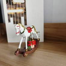 1pc Resin Christmas Rocking Horse Desktop Decor, Suitable For Home And Outdoor Garden, Great For Holiday And Thanksgiving Celebrations - Red and White - View 2