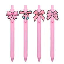 8 canetas esferográficas da série laço rosa, artigos de papelaria para estudantes, canetas coloridas de gel macio de PVC, canetas rosa para meninas, material de escritório adequado para presente feminino