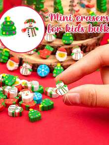 100 piezas - Borradores miniatura de Navidad, perfectos para niños, vendidos a granel. Borradores de novedad adorables con formas de borradores de lápiz que presentan a Papá Noel, muñecos de nieve y calcetines. Ideal como recuerdos de fiesta de Navidad o recompensas por trabajos escolares en casa. Excelente para llenar los calcetines de Navidad (extremadamente pequeño, no compre si el tamaño es una preocupación).