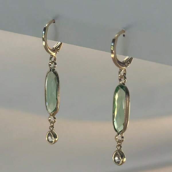 Luxury Geometric Pendant Earrings For Women, Synthetic Gemstone Inlaid Pendant Necklace, Fashion Jewelry For Party, Daily Wear