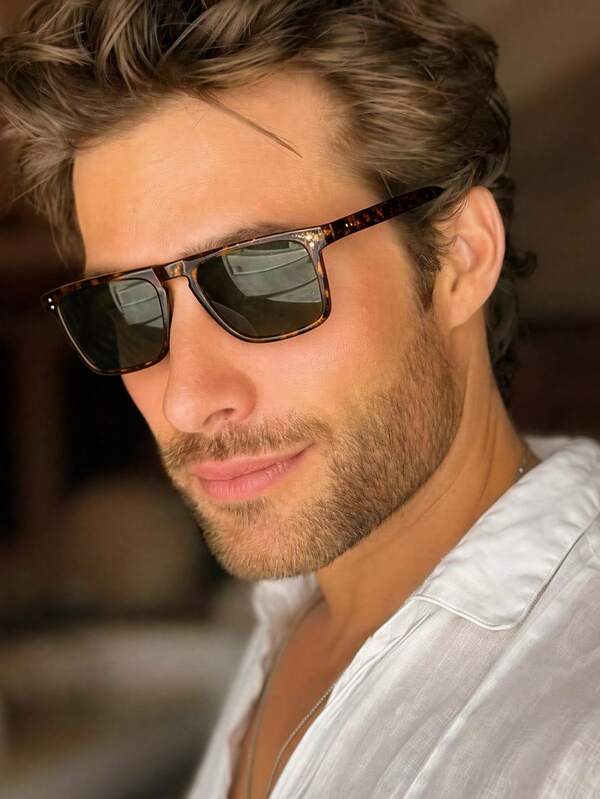 1 par de óculos de grau masculinos com armação quadrada de PC e estampa de leopardo, vintage e minimalista, adequados para estilo de rua e passarela