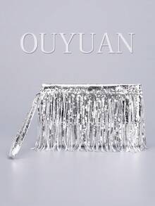 女士黑色亮片流苏手拿包、闪亮流苏晚装包、精致时尚的女士翻盖钱包，适合派对、约会、婚礼、礼物和购物。 - 彩色 - 查看 17