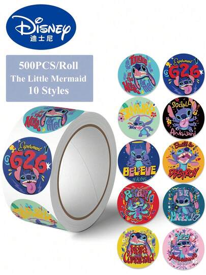 Disney 500 piezas Paquete de pegatinas lindas de Stitch Celebrations 626 Alien Roll Round, anime, impermeables, para patineta, portátil, motocicleta, guitarra, tarjetas, botellas de agua, Kawaii, dibujos animados, para Día de Acción de Gracias, cumpleaños, Navidad, Halloween, recompensas escolares, regalos, sellos y decoración