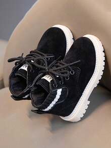 Cómodas y resistentes botas altas para niños, tenis para niño, zapatos para niña, tenis para niña, zapatillas deportivas con cordones y cremallera lateral para niños, adecuadas para actividades al aire libre y para el uso diario informal zapatos de niño. - Negro - Ver 3