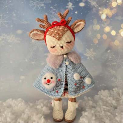 1 Set - Winter Sleeping Deer Beginner DIY Craft Kit, Includes Knitted Items & Step-By-Step English Instruction Manual. Suitable As Decorative Piece/Ornament - Perfect Gift Idea For Birthday, Valentine's Day, Halloween, Christmas, Easter, Mother's Day, Father's Day Or Friends & Family, Holiday Gift, Knitting Design, Crochet Art, Detailed Instructions, Handcraft Materials, Gift Maker