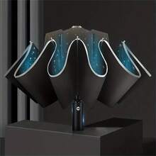 Fully Automatic Reflective Umbrella, Reverse Folding Multi-Function Parasol & Rainproof Umbrella, Suitable For Car Travel, Reverse Design To Avoid Getting Wet When Closing, Available In Multiple Colors, Unisex (Due To Different Batches, The Fabric Cover, Rib Color, English Letter Pattern Design, Button Shape And Rib Color Are Randomly Matched. We Apologize For Any Inconvenience Caused.), Spring Summer Picks, Brides Maid Gifts, Room, Bedroom Decor, Bedroom Decor, Beach, Travel, For Men, For Women, Vacation - Black - View 2