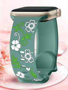 Floral Band Compatible With Watch Bands For Women 40mm 41mm 38mm 42mm 44mm 45mm 46mm 49mm, Engraved Cute Flower Silicone Dressy Strap For Watch Series 11 10 9 8 7 6 5 4 3 2 SE Ultra 3/2/1