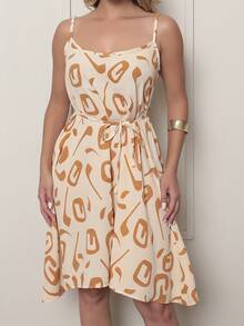 MEMORY New Charming Geometric Strappy Dress | Polyester - Beige - View 8