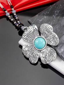 1 PC Retro Fashion Bohemian-Style Alloy Beaded Necklace With Floral Pattern, A Daily Wear Accessory For Ladies, An Exquisite Gift For Christmas, Couples And New Year.