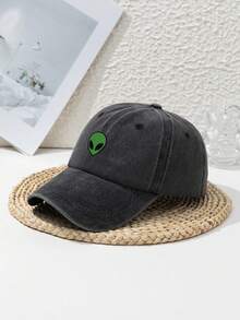 1pc Men's Outdoor Sports Beach Adjustable Washed Vintage Alien Street Casual Polyester Embroidered Baseball Cap, Spring & Autumn - Multicolor - View 3
