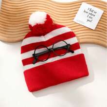 暖红色和白色“威利在哪里？”针织帽和无镜片眼镜框角色扮演游戏，节日派对礼物，冬季男女情人节帽子圣诞节 - 彩色 - 查看 14