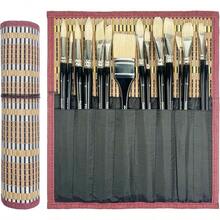 Natural Bristle Professional Paintbrushes Set 15PCS Long Handled Paint Brushes For Acrylic Painting Oil Paint Brushes Of Fan Round Flat Angled Filbert And Chip Tips With Bamboo Storage Pouch