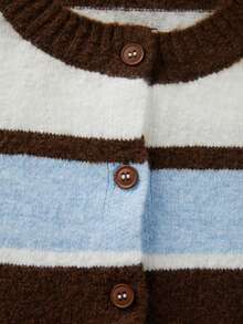 FOR BEAUTY 女士圆领长袖条纹针织衫，新款时尚设计，百搭纽扣开衫，适合日常通勤，柔软休闲宽松款式，新年毛衣 - 彩色 - 查看 8