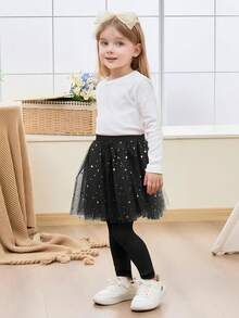 春秋女童蕾丝薄纱裙打底裤，韩版亮片星星图案打底裤裙