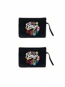 Bingo Night Women's Tote Bag And Wallet Set, Fabric Structure, Hand Washable, Unclosed, Lined, Casual Shoulder Back, Vacation Style Letter Design Tote Bags